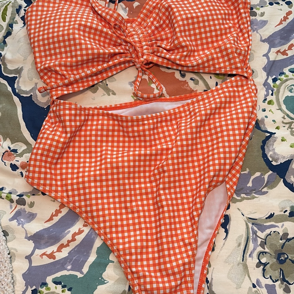 Orange Gingham one piece